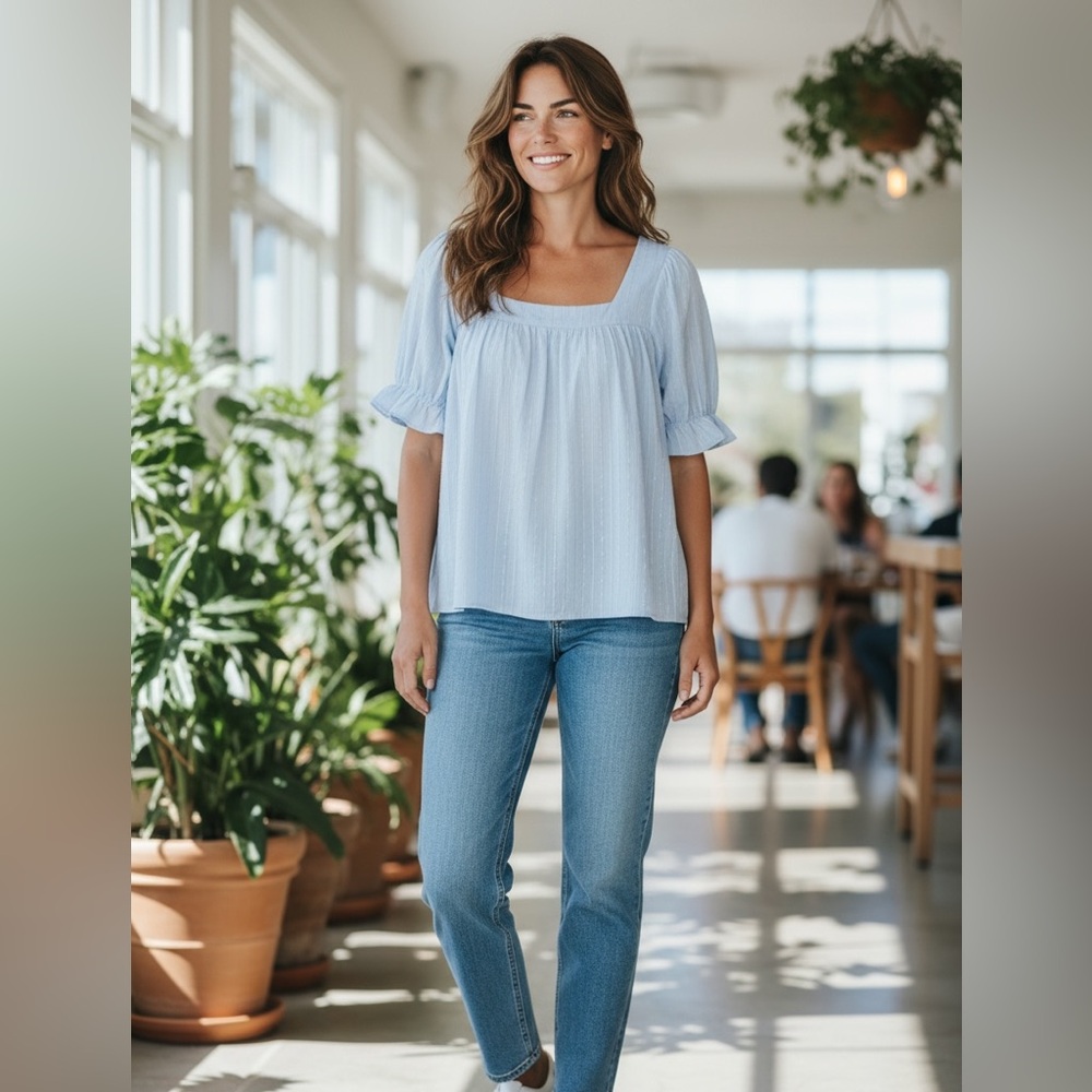 BloomChic Light Blue Square Neck Top